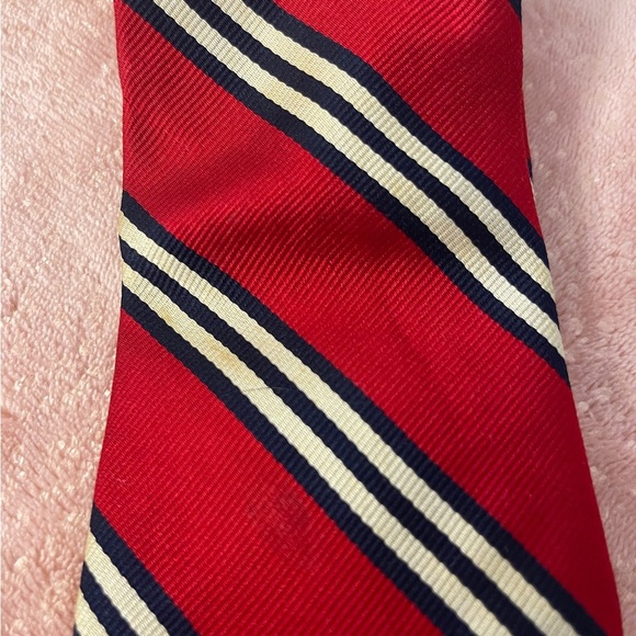 Jos. A. Bank Red Tie with Navy and Cream Stripes - Picture 2 of 6